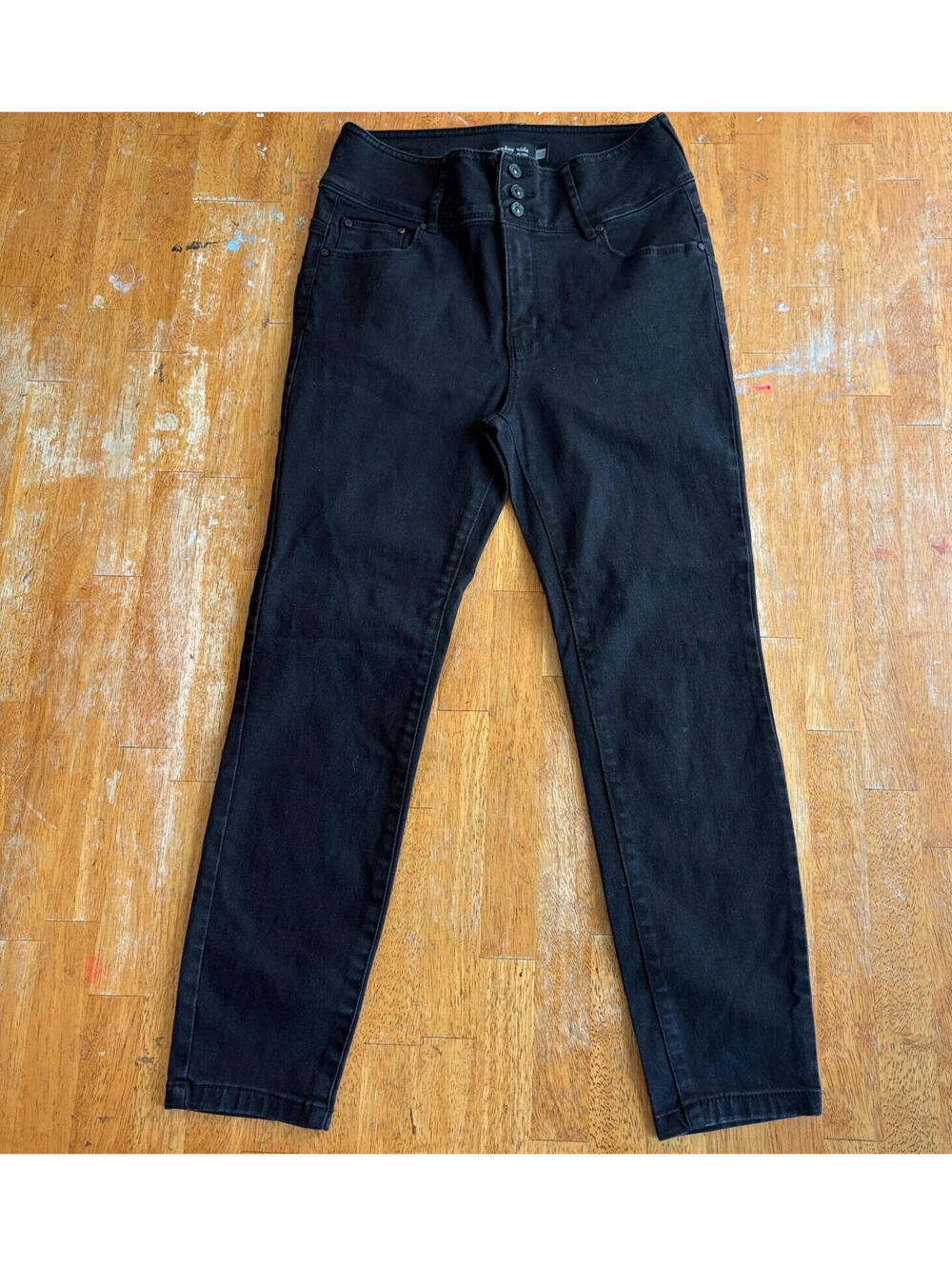 High Rise Skinny Jeans Black Stretch Button Fly Monkey Ride Tag 11 Fits 28X26